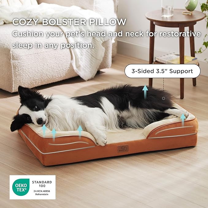 Bedsure Orthopedic Dog Beds Large Sized Dog - Washable Large Dog Cat Bed Waterproof, Comfort Dogs Couch Sofa with Washable Removable Cover, Pet Bed with Nonskid Bottom, Ember Clay, 35"