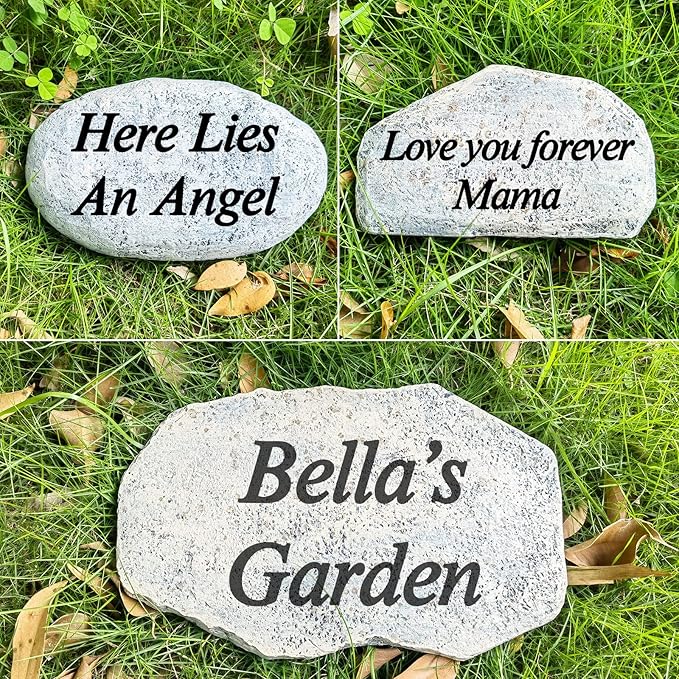 Zatanmulo Personalized Pet Memorial Stone, Garden Memorial Stone Personalized, Dog Headstone, Cat Tombstone, Memorial Plaque Outdoor, Garden Stepping Stone (Any Words)
