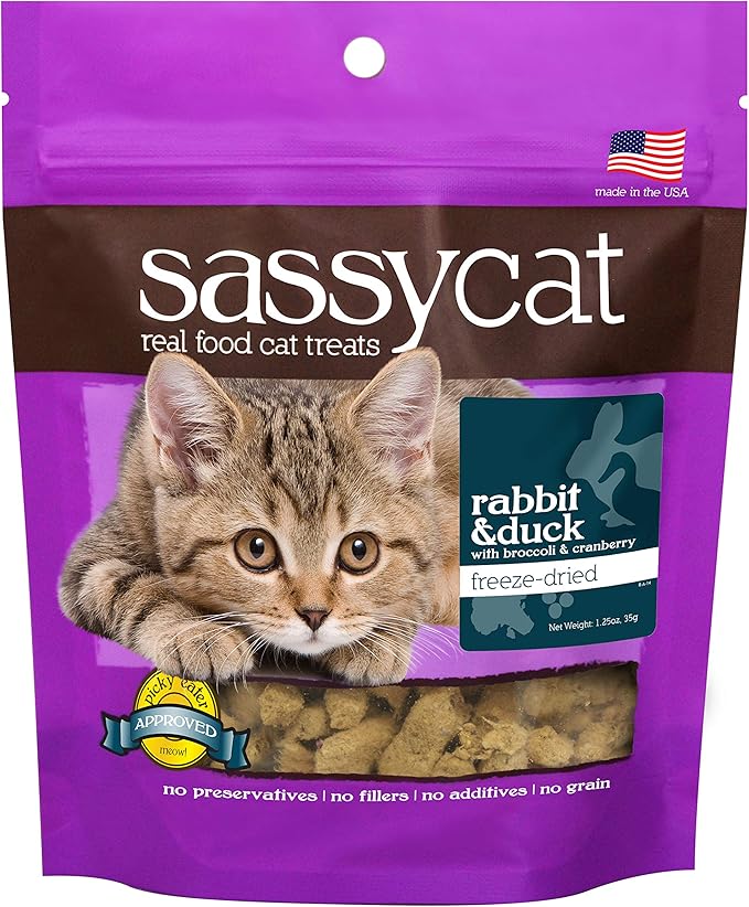 Herbsmith Sassy Cat Treats - Freeze Dried Rabbit & Duck - All Natural - Limited Ingredient - 1.25 oz