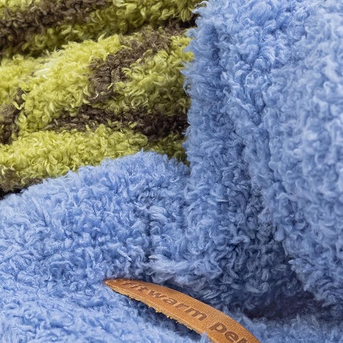 Fitwarm 2 Pack Striped Fleece Dog Sweater, Warm Winter Clothes for Small Dogs Boy Girl, Fuzzy Pet Outfit, Sky Blue, Olive Green, Medium