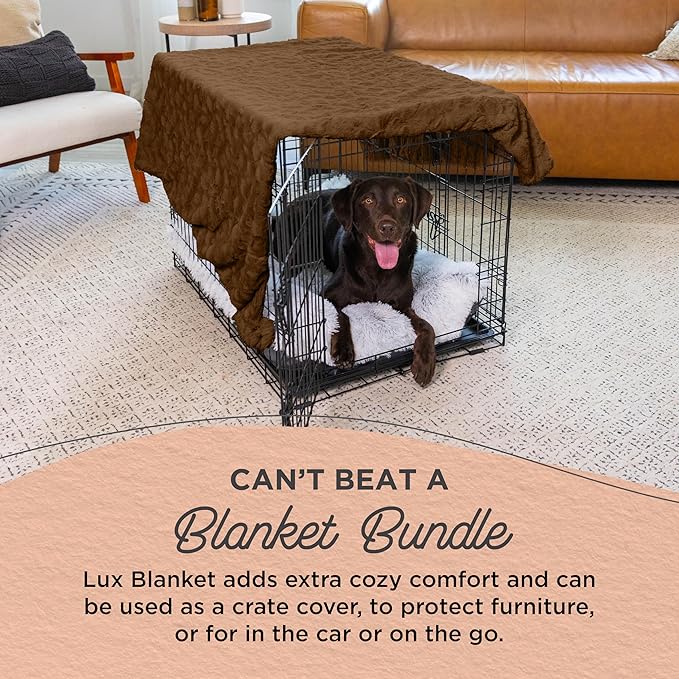 Best Friends by Sheri Bundle Set The Original Calming Lux Donut Cuddler Cat and Dog Bed + Pet Throw Blanket, Dark Chocolate, Extra Large, 45x45