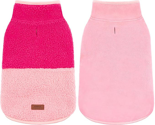 cyeollo Warm Dog Coat Sherpa Winter Coat, Reversible Fleece Jackets Sweater Vest for Small Dogs Female, Soft Cold Weather Dog Clothes, Rose Red M