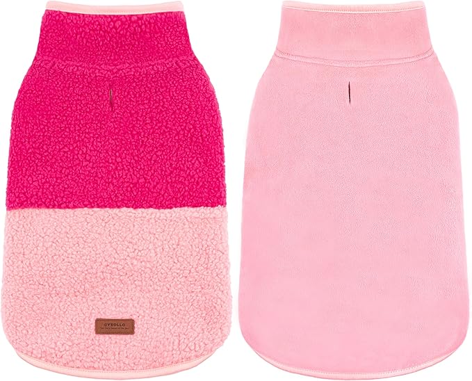 cyeollo Warm Dog Coat Sherpa Dog Winter Coat, Reversible Fleece Dogs Jackets Sweater Vest for Small Dogs Male with Leash Hole, Soft Cold Weather Pet Clothes, Rose Red L
