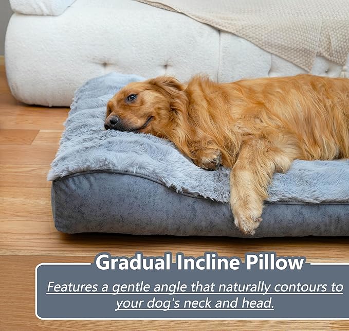 Large Dog Bed with Low-Angle Soft Pillow.Deluxe Dog Bed Fabric Comfortable and Soft.with Non-Slip Bottom, Washable pet Bed for Crate.Color: Grey.