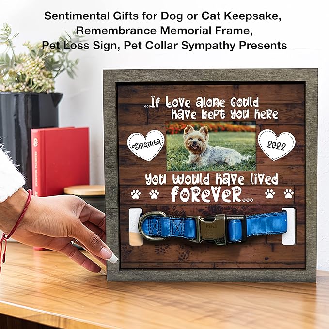 Personalized Dog Memorial Picture Frame - Collar Gifts with Pawprints & Pet Loss Remembrance Plaque in Loving Memory
