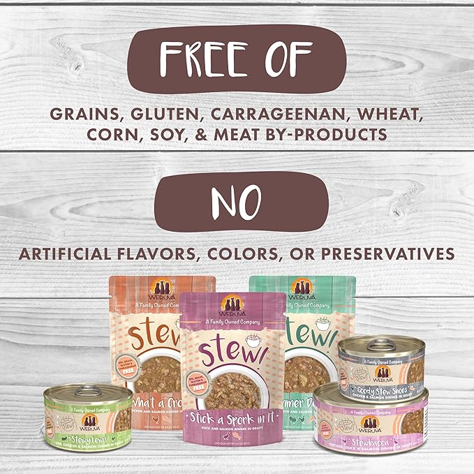 Weruva Classic Cat Stews!, Stew's Clues with Turkey, Chicken & Salmon in Gravy, 2.8oz Can (Pack of 12)