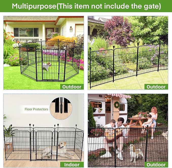 ADAVIN 48 in(H) Garden Fence without Gate, 8 Panels Total 17.7 Ft(L), Dog Fence Outdoor For Yard, Fencing for garden beds, Dog Digging Fences Barrier, Black Iron Metal Heavy Flowers Fences and Borders