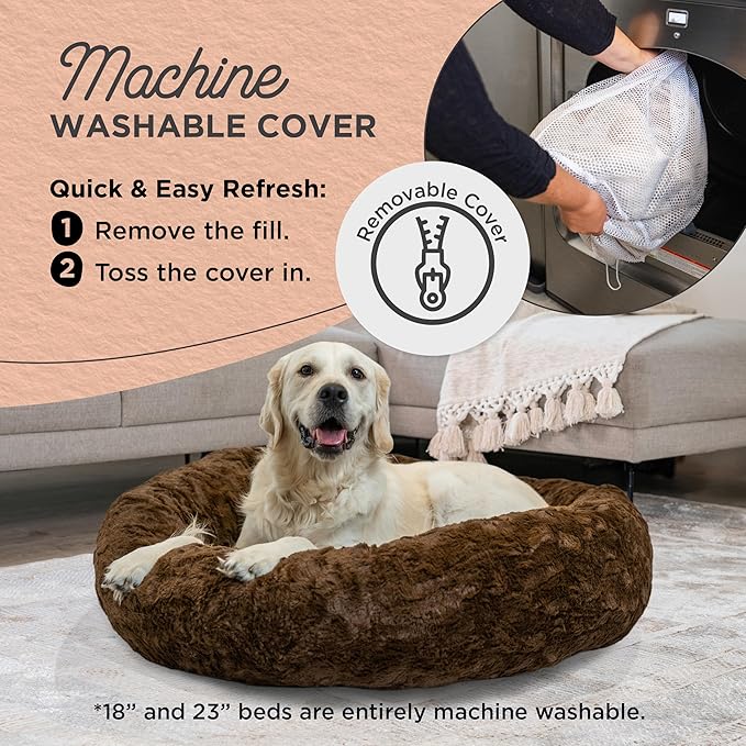 Best Friends by Sheri Bundle Set The Original Calming Lux Donut Cuddler Cat and Dog Bed + Pet Throw Blanket, Dark Chocolate, Large, 36x36