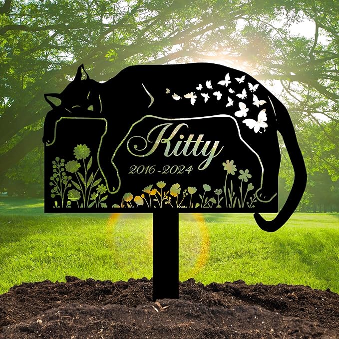 Personalized Cat Grave Marker – Custom Outdoor Pet Memorial Stone with Name and Years, Cat Headstones for Backyard or Pet Cemetery, Pets Grave Markers