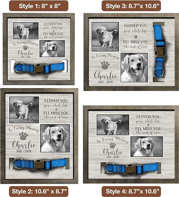 Personalized Dog Memorial Picture Frame Remembrance Gifts for Loss of Loved Pet Collar Plaque In Loving Memory of Dog and Cat Sympathy Gifts Pawprints Pet Decorations Hanging Wall Art
