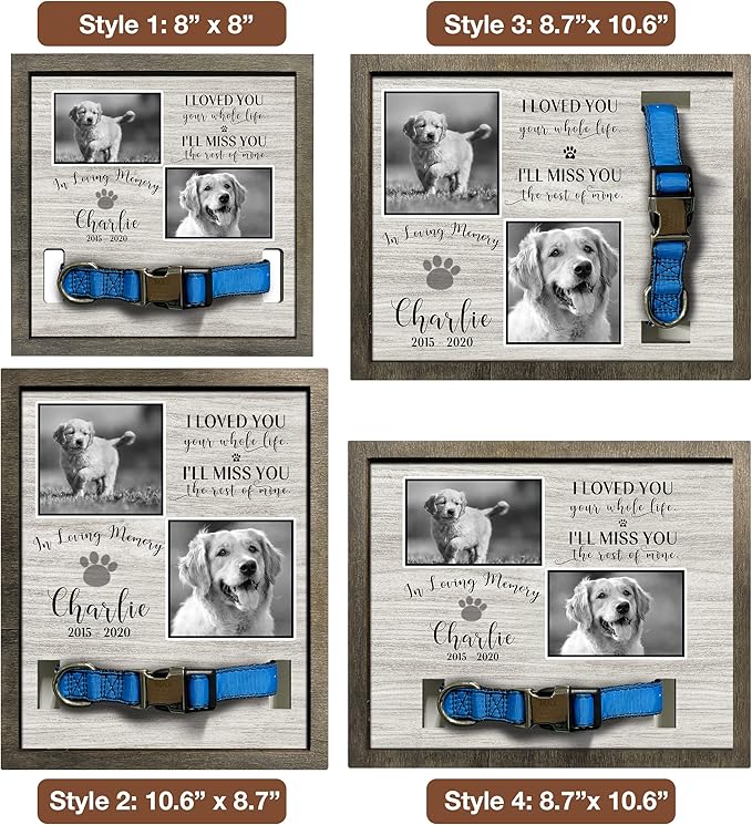Personalized Dog Memorial Picture Frame Remembrance Gifts for Loss of Loved Dogs Collar Plaque In Loving Memory of Dogs and Cats Sympathy Gifts Pawprints Pet Decorations Hanging Wall Art Decor