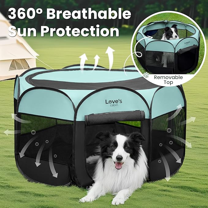 Love's cabin Pet Puppy Dog Playpen, Small Dog Tent Crates Cage Indoor/Outdoor, Portable Playpen for Cat, Foldable Pop Up Dog Kennel Playpen with Carring Case, Removable Zipper Top, Green