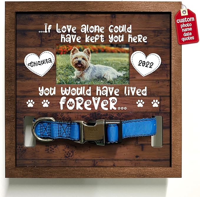 Personalized Dog Memorial Picture Frame - Collar Gifts with Pawprints & Pet Loss Remembrance Plaque in Loving Memory