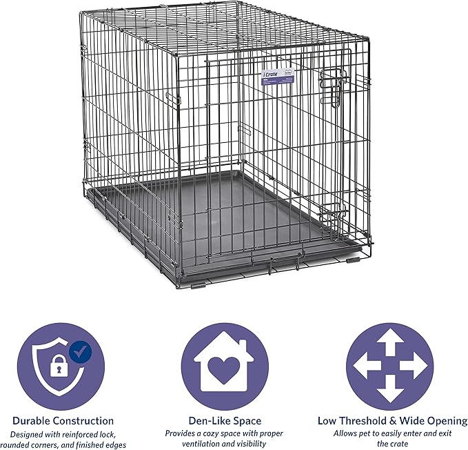 MidWest Homes for Pets 36-Inch iCrate Folding Dog Crate with Divider Panel, Leak-Proof Tray & Secure Latches – Metal Wire Kennel for Medium Large Breeds – Portable, Durable & Easy to Assemble