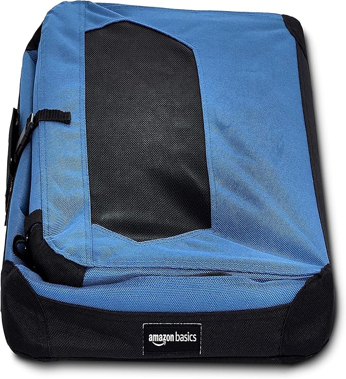 Amazon Basics Folding Portable Soft Pet Dog Crate Carrier Kennel, 26 x 18 x 18 inches, Blue