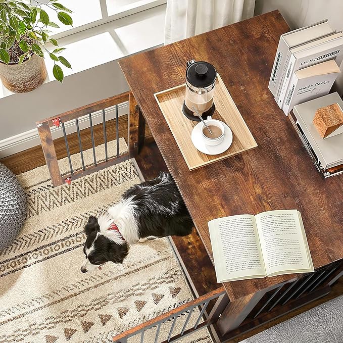 PUKAMI 44inch Dog Crate Furniture with Drawers,Wooden Dog Kennel Furniture for Large Breed,End Table Wood Dog House for Indoor use, for Small/Medium/Large Dog (Brown)