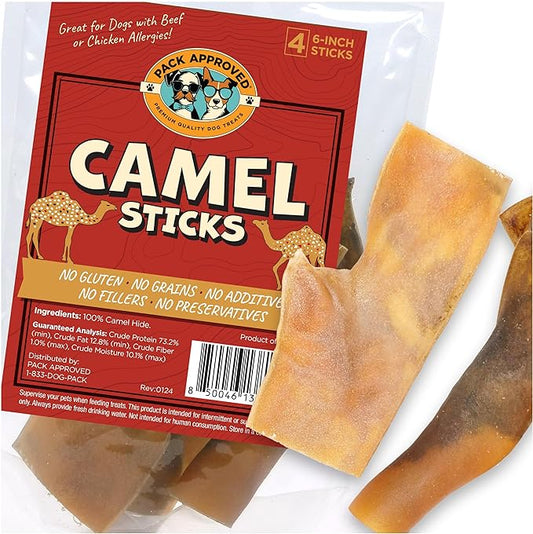 Camel Skin Dog Chews for Aggressive Chewers - Hypoallergenic Natural Collagen Sticks for Dental Health & Protein Boost - Long Lasting Treats for Small & Medium Dogs