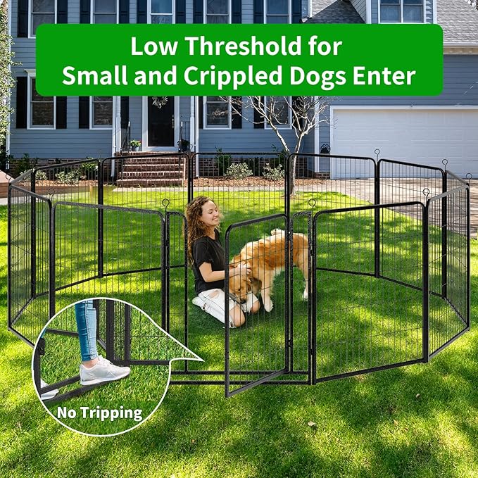 Dog Playpen Outdoor Extra Wide 24 Piece Panels Heavy Duty Dog Fence 40" Height Anti-Rust with Doors Portable for RV Camping Yard, Total 63FT, 316 Sq.ft, Snowy Black