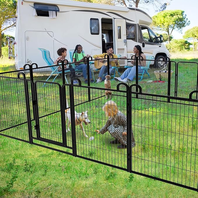Dog Playpen Outdoor 12 Piece Panels Heavy Duty Dog Fence 40" Height Anti-Rust with Doors Portable for RV Camping Yard, Total 27FT, 58 Sq.ft, Snowy Black