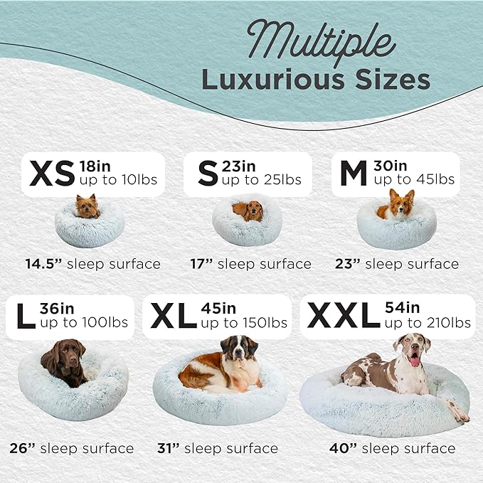 Best Friends by Sheri Original Calming Donut Dog and Cat Bed, Shag Faux Fur, Frost Gray, (23in x 23in) - Anxiety Relief for Pets Up to 25 lbs