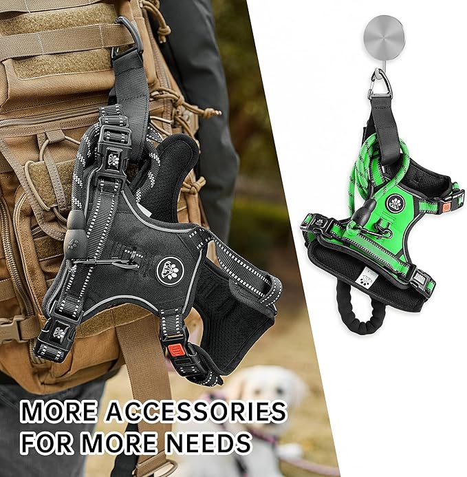 NESTROAD No Pull Dog Harness,Adjustable Oxford Dog Vest Harness with Leash,Reflective No-Choke Pet Harness with Easy Control Soft Handle for Large Dogs(Large,FluorescentGreen)