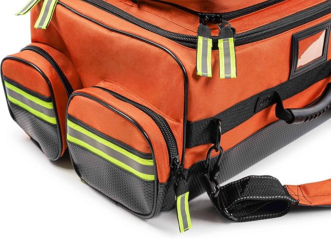 Scherber Fully-Stocked Premium First Responder Bag | HSA/FSA Approved | Large Pro EMT/EMS Trauma, Bleeding & Oxygen Medical Kit | CAT Tourniquet, HyFin Chest Seal & 260+ First Aid Supplies (Orange)
