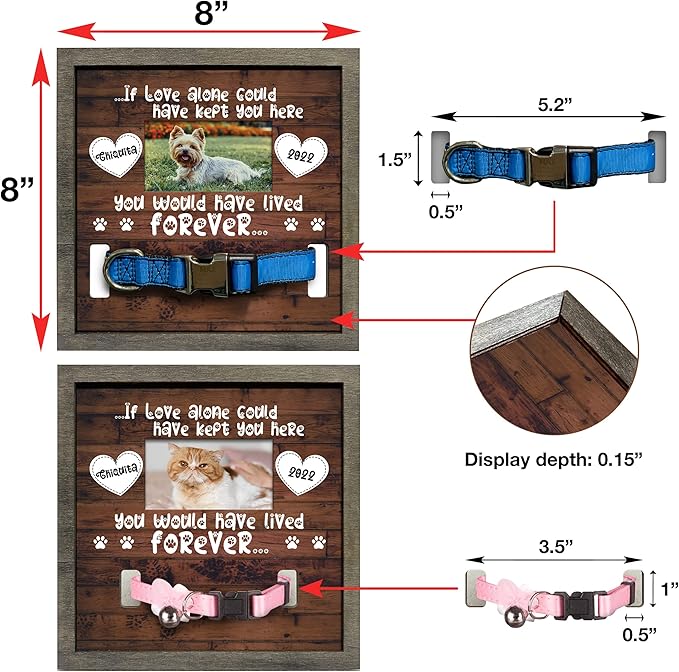 Personalized Dog Memorial Picture Frame - Collar Gifts with Pawprints & Pet Loss Remembrance Plaque in Loving Memory