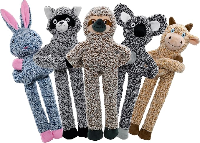 No Stuffing Dog Toys for Large Dogs, 5 Pack Squeaky Crinkle Interactive Dog Animals, Plush Teething Toys to Keep Them Busy, Cute Funny Dogs Gifts for Small Medium Large Breed