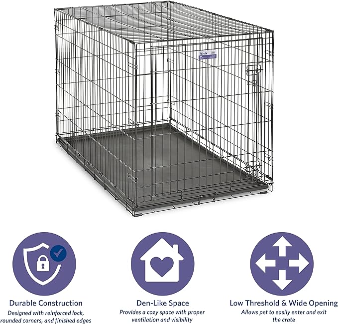 MidWest Homes for Pets 48-Inch iCrate Folding Dog Crate with Divider Panel, Leak-Proof Tray & Secure Latches – Metal Wire Kennel for XL Breeds – Portable, Durable & Easy to Assemble