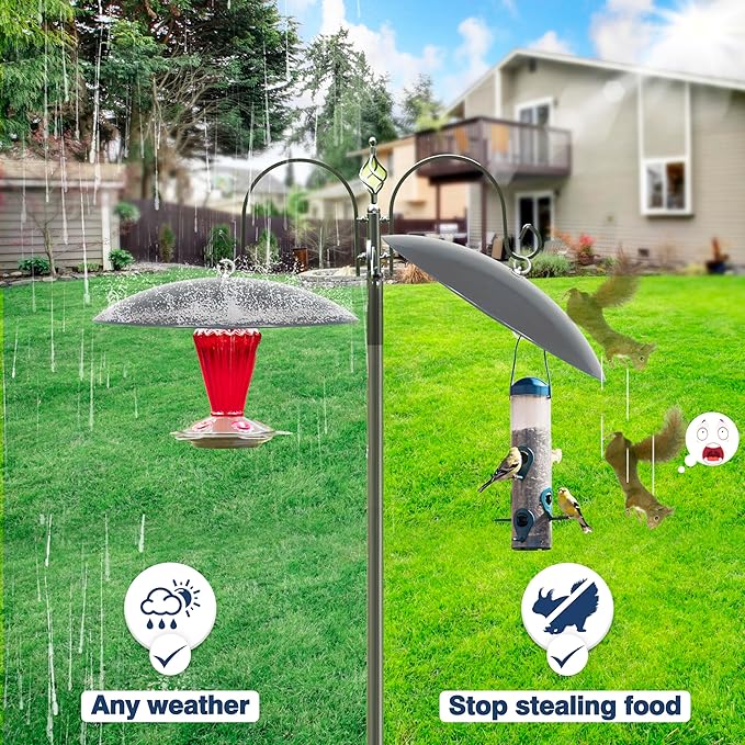 13" Bird Feeder Rain Guard, Hummingbird Feeder Shade Dome Cover, Hanging Baffle for Bird Feeder Pole (Grey), 2 Pack