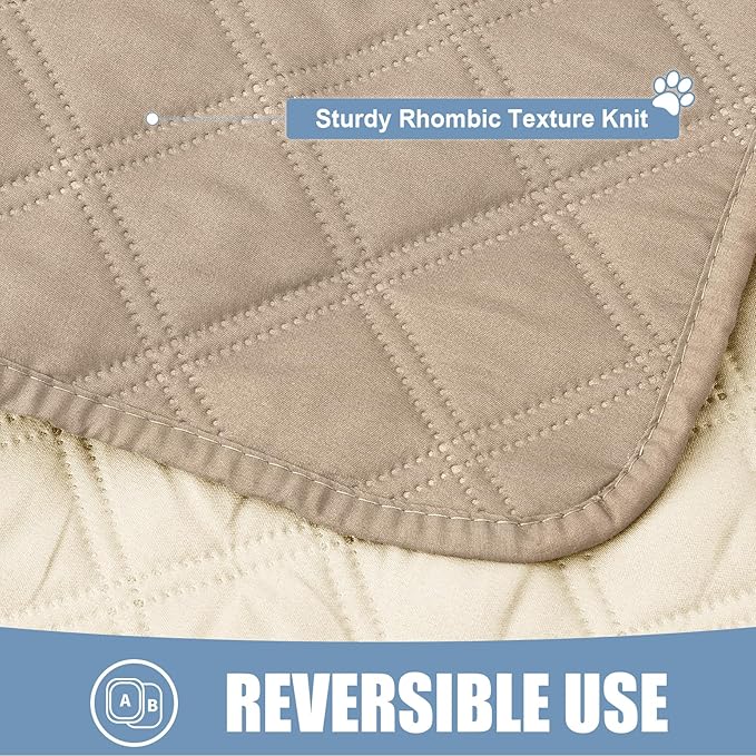 Smiry Waterproof Dog Bed Cover Pet Blanket, Soft Washable Dog Blanket for Furniture Bed Couch Sofa Reversible, Checkered (82"x102", Taupe/Beige)