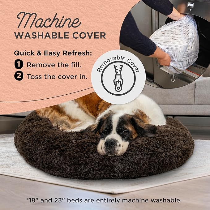 Best Friends by Sheri Bundle Set The Original Calming Shag Donut Cuddler Cat and Dog Bed + Pet Throw Blanket, Dark Chocolate, Extra Large, 45x45