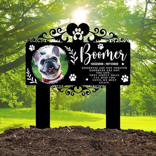 Custom Pet Grave Markers Dog | Custom Pet Headstones for Dogs | Best Gifts to Remember Your Four-Legged Companions | Personalized Grave Marker for Furry Friends with Wreath Photo Frame