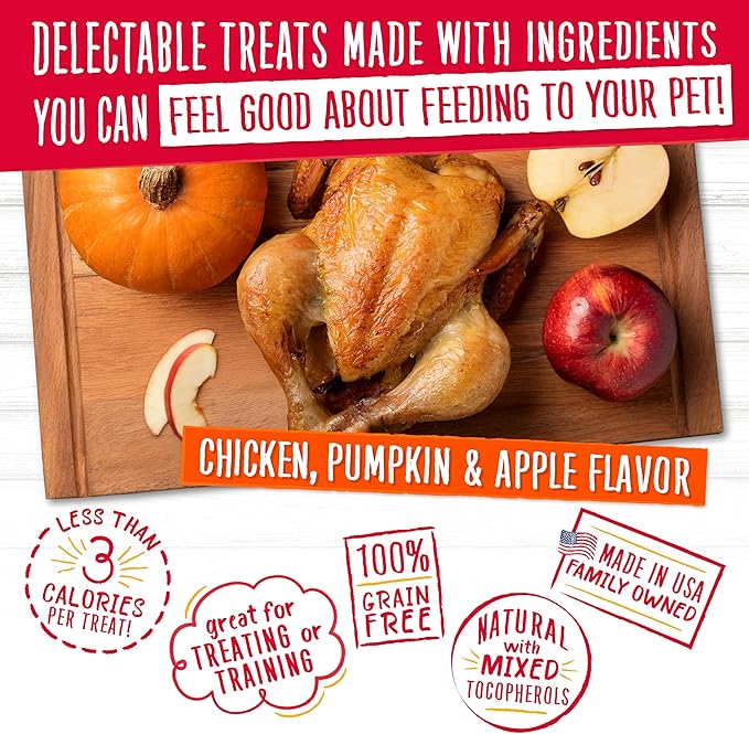 Charlee Bear Crunch Grain Free Dog Treats, Chicken, Pumpkin and Apple, 2 Ounce Resealable Bag, Low Calorie Training Treats for Dogs, Limited Ingredient, Healthy, Crunchy Dog Snacks, Made in USA