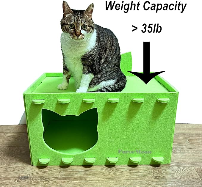 Cat House Cat Ear Design, Large Spacious Cozy Indoor Cat Bed Cave, Scratch Resistant Strong Thick Premium Felt Condo, Fun Hideaway for Multiple Cats, 21.5x13x11.6 inches (Bright Green)