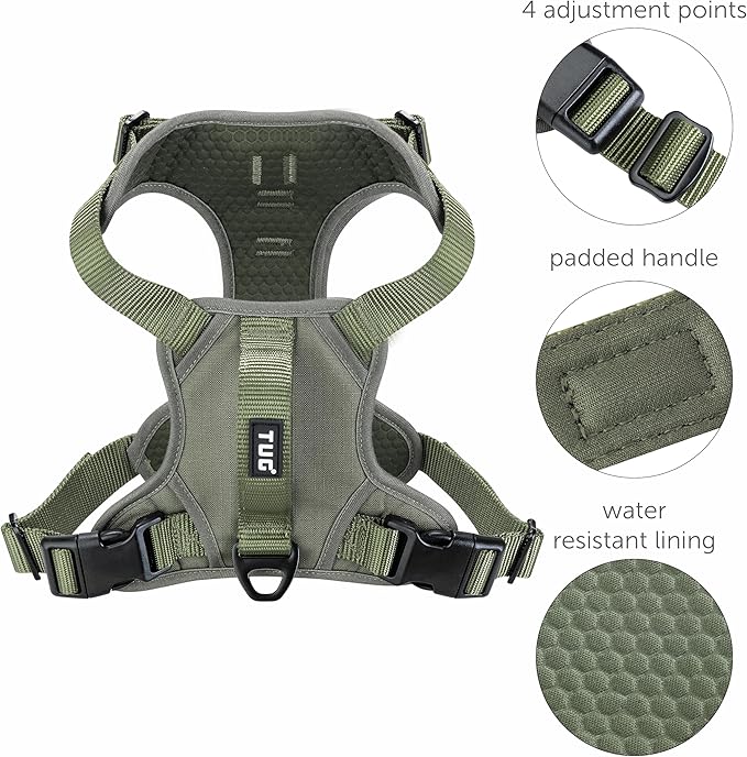 TUG Dog Harness with 2 Leash Connection Points | Adjustable, Padded, Lightweight | Handle on Back | No-Pull Front Clip (Small, Green)