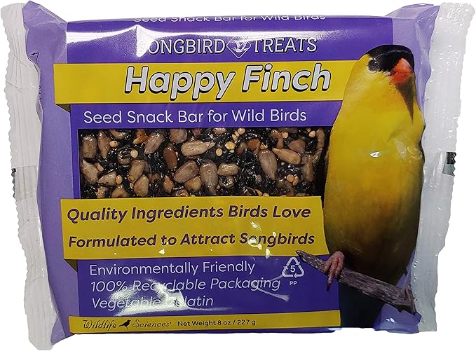 Songbird Treats Seed Bars | 12 Pack of 8 oz Bird Seed Cakes for Wild Birds (Happy Finch)