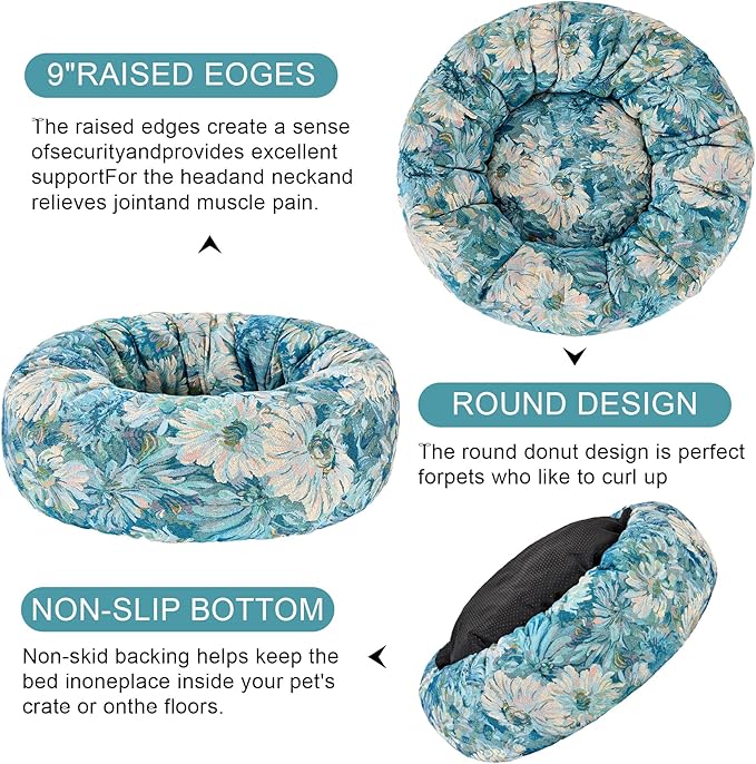 Dog Calming Beds for Small Medium Large Dogs - Round Donut Washable Puppy Dog Bed, Anti-Slip Faux Fur Fluffy Donut Cuddle Anxiety Cat Pet Bed (20" Flower)