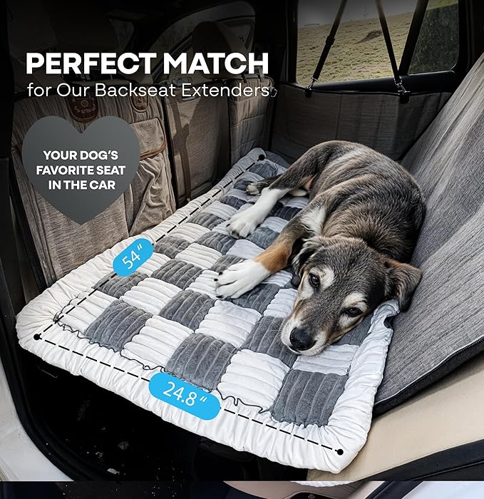APetsPlanet Dog Bed for Car Back Seat Extender - Non-Slip Backseat Cushion for Dogs - Travel Plush Pet Mat Topper for Cars, Trucks, SUVs - Machine Washable Pad Blanket - Grey Plaid, 54" x 24.8"