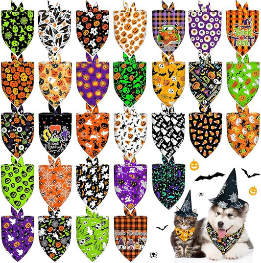 30 Pcs Halloween Dog Bandanas Bulk Adjustable Dog Scarves Bibs Pumpkin Bat Ghost Puppy Bandanas Pet Neckerchief Washable Holiday Halloween Bandanas for Small Medium Large Dog Pet Grooming Accessories
