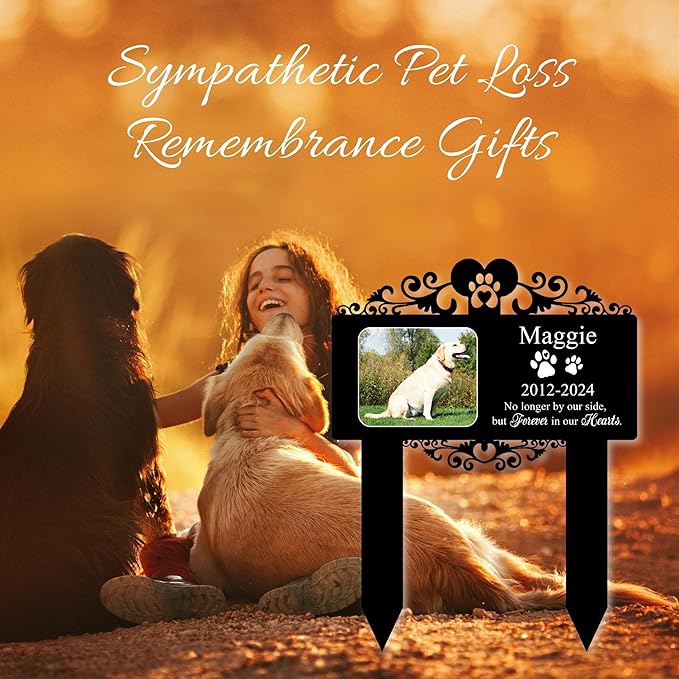 Custom Pet Grave Markers Dog Outdoor | Memorial Burial Markers for Your Furry Friend | Cross for Cemetery Grave Pet Headstones for Dogs | Custom Photo Resting Place Sign for Paw Companions