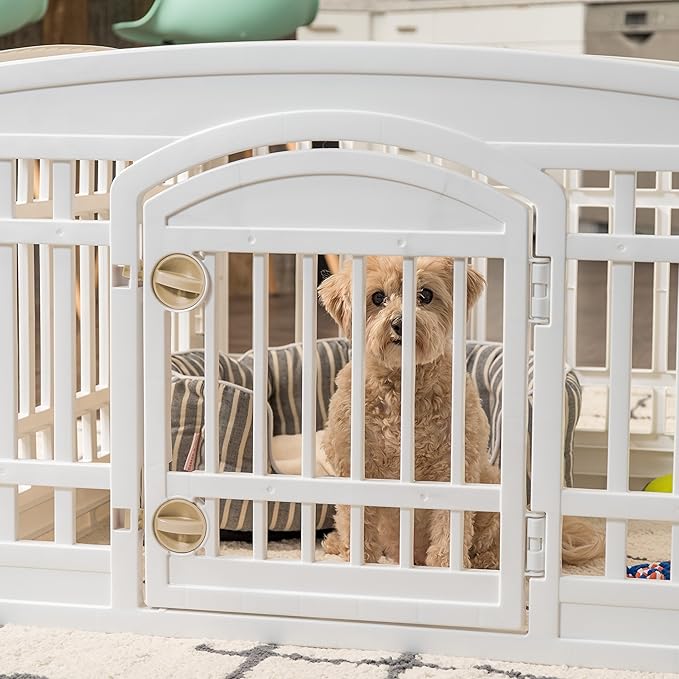 IRIS USA 24" 4-Panel Dog Playpen with Door, 35 x 35 x 24, Puppy Playpen, Dog Play Pen Indoors, Pet Fence, Puppies/Small Dogs, White