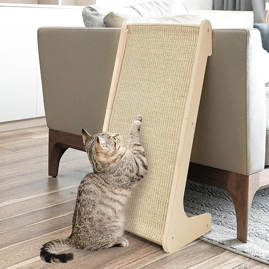 PETKARAY Sisal Cat Scratcher Ramp, L Shaped Scratching Post and Scratch Pad for Indoor Cats, Wall Furniture Protector(Large)
