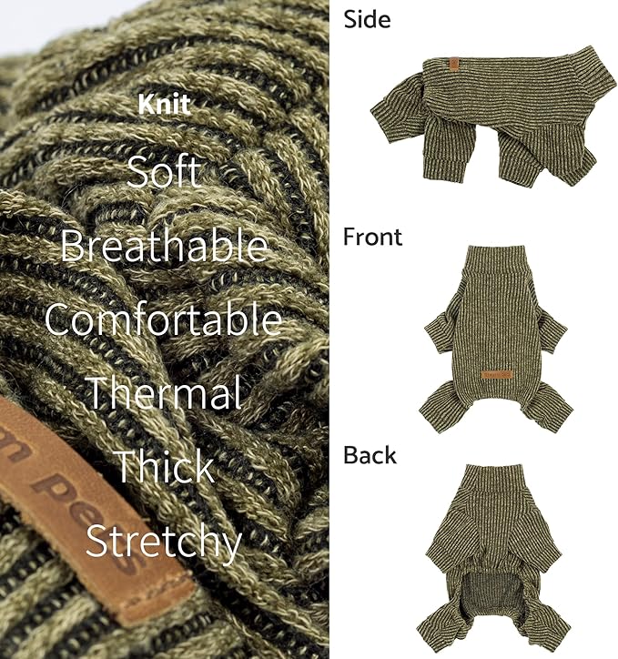 Fitwarm Mock Neck Knited Dog Pajamas, Warm Winter Clothes for Small Dogs Boy Girl, Pet Apparel, Olive Green, XXL