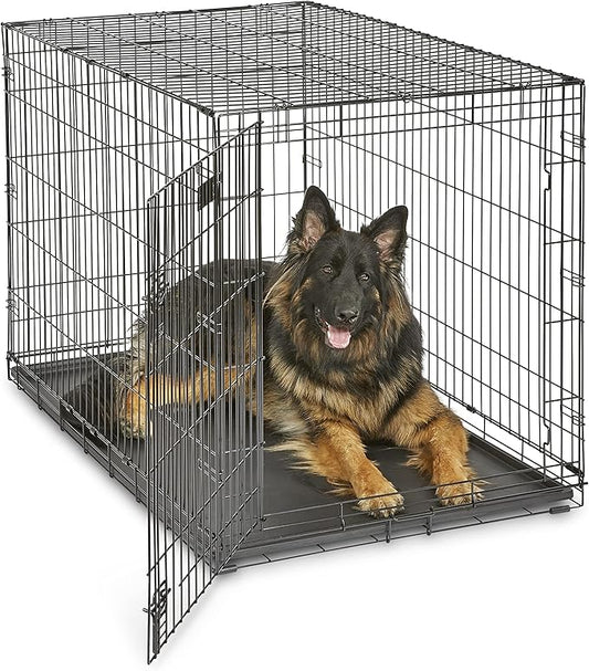 MidWest Homes for Pets 48-Inch iCrate Folding Dog Crate with Divider Panel, Leak-Proof Tray & Secure Latches – Metal Wire Kennel for XL Breeds – Portable, Durable & Easy to Assemble