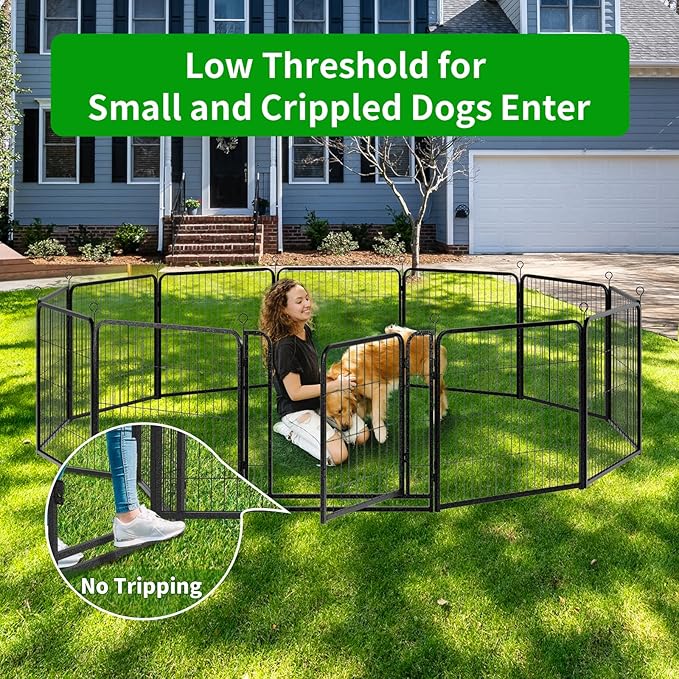 Dog Playpen Outdoor Extra Wide 12 Piece Panels Heavy Duty Dog Fence 32" Height Anti-Rust with Doors Portable for RV Camping Yard, Total 32FT, 79 Sq.ft, Snowy Black