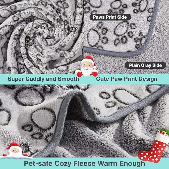 Stuffed Premium Soft Dog Couch Blanket, with Flannel Cute Paw Print, 30 * 70 inches, Cat Blanket Puppy Supplies Dog Products Stuff Essentials, Gray