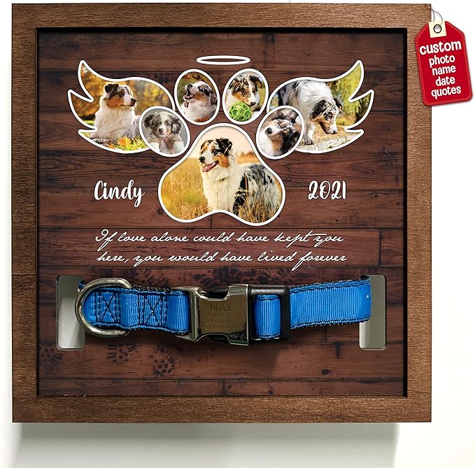 Personalized Dog Picture Frame Collar Keepsake Bereavement Gift Wood Frame Deceased Pet Memorial Frames Grieving Pet Passing Away Picture Upload Meaningful Quotes Keepsakes