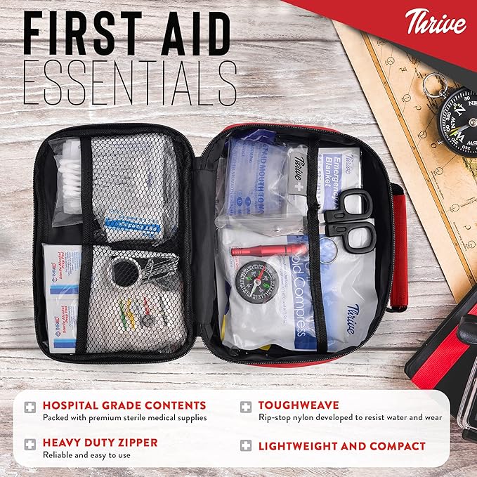 Thrive First Aid Kit (154 Pieces) - Family Safe First Aid Bag Packed w/Hospital Grade Medical Supplies – Emergency kit