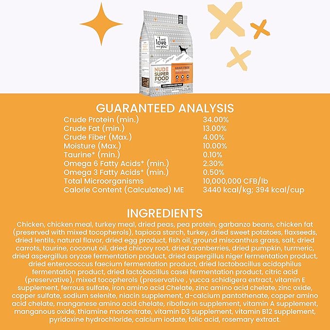 I and love and you Nude Super Food Dry Dog Food - Turkey + Chicken - Prebiotic + Probiotic, Grain Free, Real Meat, No Fillers, 5lb Bag